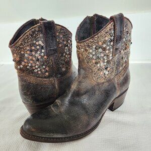FRYE Deborah Studded Distressed Brown Leather Short Western Boots Women 7M Biker